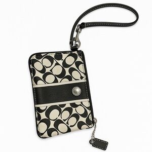 Coach Signature Black and Cream Wristlet